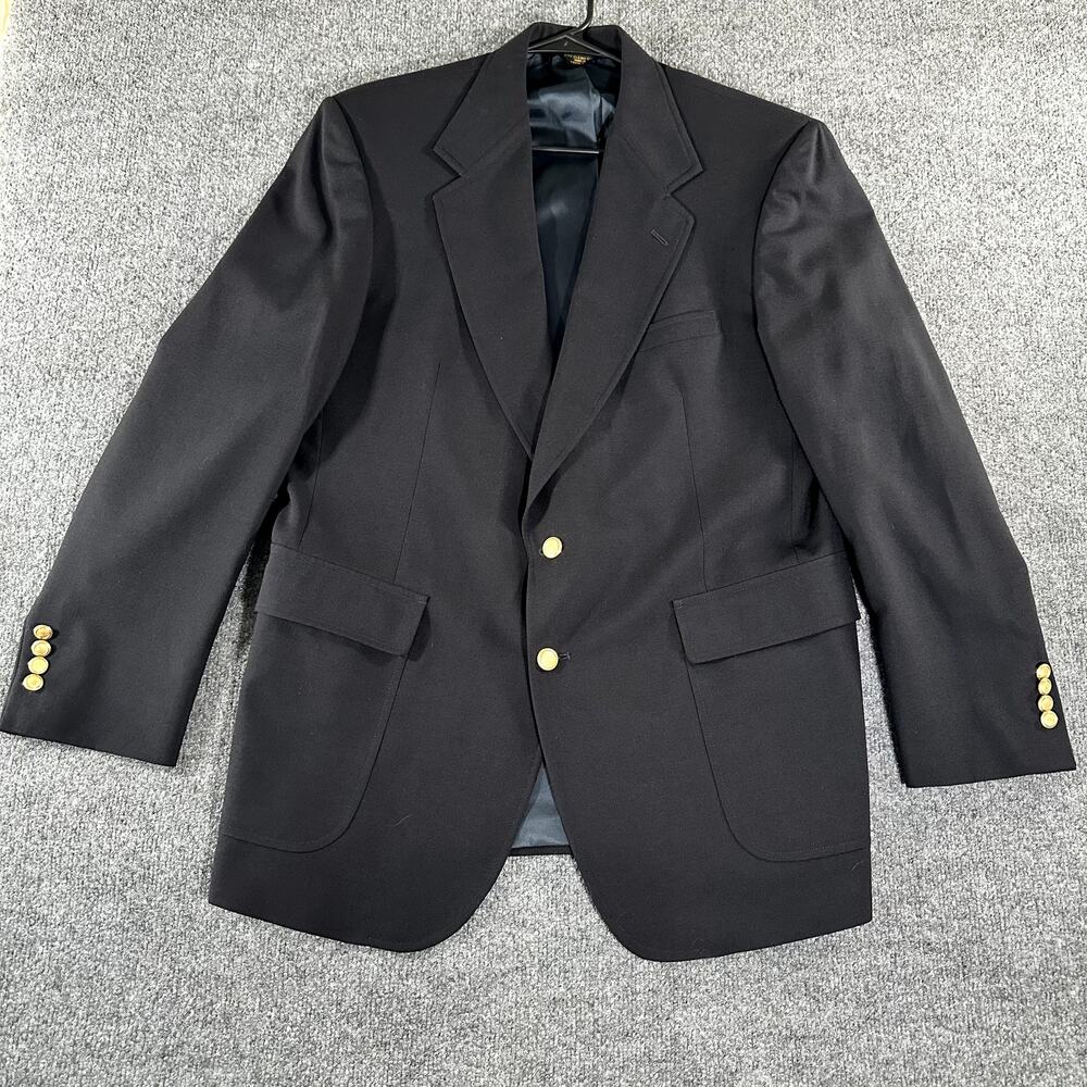 Meeting Street Navy Blazer Mens 43L Gold Button Sport Coat Classic Long Jacket
